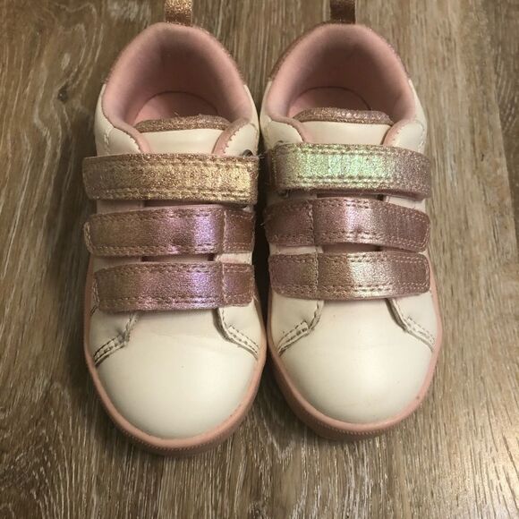 OSHKOSH toddler girl White Velcro Strap glitter pink white Sneaker 8M - Picture 3 of 12
